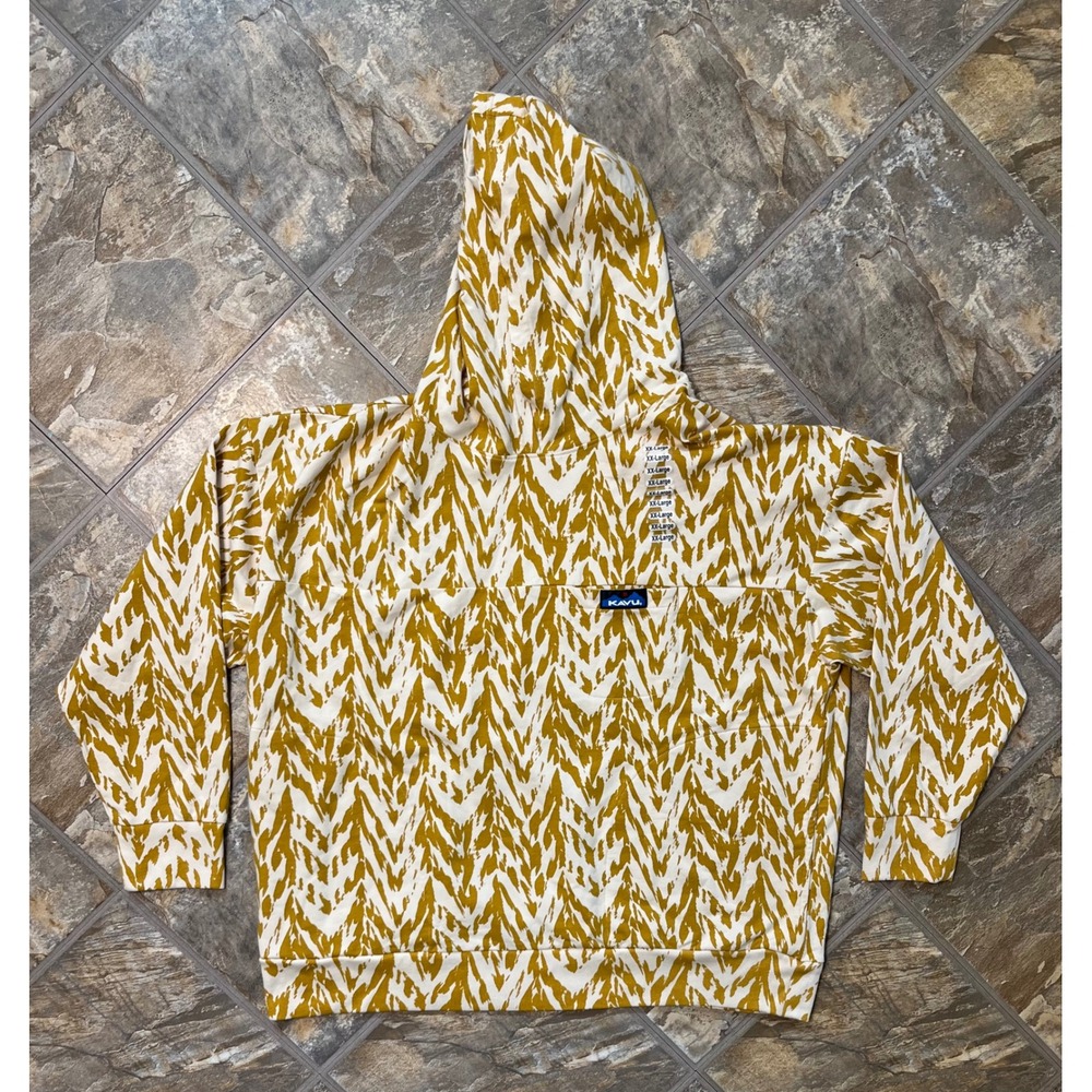 KAVU En Route Hoodie Womens XXL Sun Chevron Yellow NEW Cropped Relaxed Fit